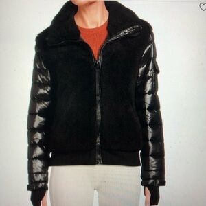 S13 Carrie Mixed-Media Faux-Sherling Bomber Jacket